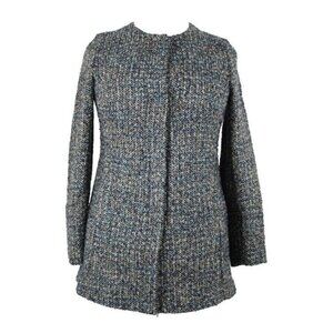 Talbots $160 Jacket Sz 8 Navy Blue Tan Pockets Acrylic Cotton Unlined Jacket
